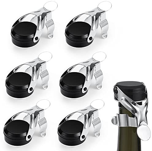 Gimars 6 Tappi per Bottiglie Vino Spumante,Tappi in Acciaio Inossidabile Tappo Professionale Riutilizzabile da Vino,Tappi Ermetici per Sigillare Bottiglie di Vini Frizzanti Champagne Prosecco