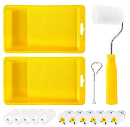 Farbroller 12 Pack Roller Pinsel mit Ständer und Tablett Roller Rahmen 2 in Schaumstoff-Mikrofaser-Abdeckung Farbroller für DIY-Möbelreparatur bequem