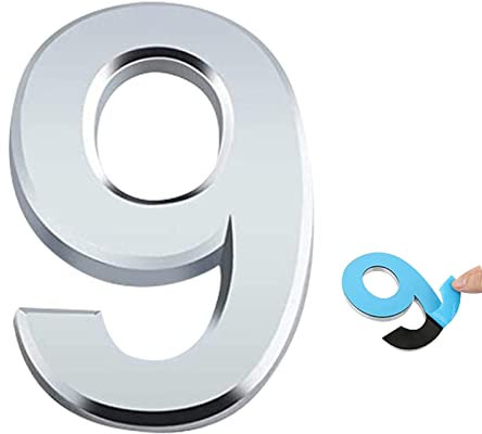 Numero Civico Numeri civici autoadesivi 3D da 5 cm numeri adesivi 0-9 Numero Segno Numeri per Cassette Postali in Bronzo Casa Mailbox Ufficio Appartamento Hotel Courtyard Cafe (Argento 9)