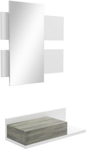 HOMCOM Mobile da Ingresso 2 in 1 con Specchio 75x3.5x75 cm Grigio e Bianco | Da Parete, Cassetto 75x30.5x20 cm, Set da Ingresso, MDF e Vetro, Ingresso Moderno