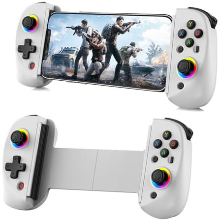 Fiorky D8 Controlador de juego inalámbrico telescópico Joystick con turbo/giroscopio de 6 ejes/vibración Joystick inalámbrico fora gamepad Compatible con Luz RGB fora Andrid iOS PS3 PS4