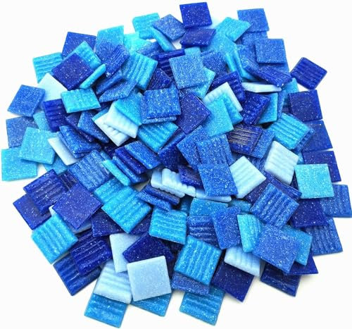 500g Quartz Mosaic Tiles, 2CM Multi Color Mosaic Pieces Stones for DIY Making Craft Hobby Arts Home Wall Decoration (Mix Blue)