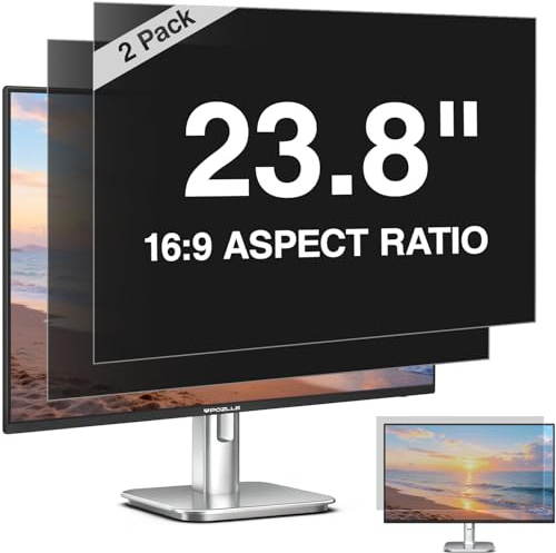 Pozlle 2er Pack Blickschutzfolie für 23.8 Zoll 16:9 (52.8 x 29.7cm) Monitor | Blaulichtfilter, Blendschutz, Abnehmbar Sichtschutzfolie für PC Computermonitore, Blickschutzfilter für Büro