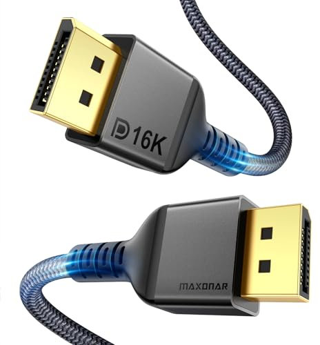 Maxonar 16K DisplayPort 2.1 Cable 2M DP 2.0 Cable 16K@60Hz, 10K@60Hz, 8K@120Hz, 4K@480Hz 240Hz 80Gbps HDR10 HDCP DSC 1.2a FreeSync G-Sync Display Port 2.1 Cord for Gaming Monitor