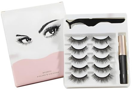 ZXUPOI 5 Paia Ciglia Magnetiche con Eyeliner Kit Ciglia Finte 3D con Eyeliner Magnetico Kit Ciglia Magnetiche Naturali con Pinzette