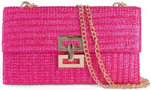 Stroh-Clutch, Damen, Sommer, Strand, Handtasche, Boho, gewebter Umschlag, Geldbörse, umklappbare Kette, Umhängetasche, Abendtasche, Rose mit Kette, Clutch-Handtaschen
