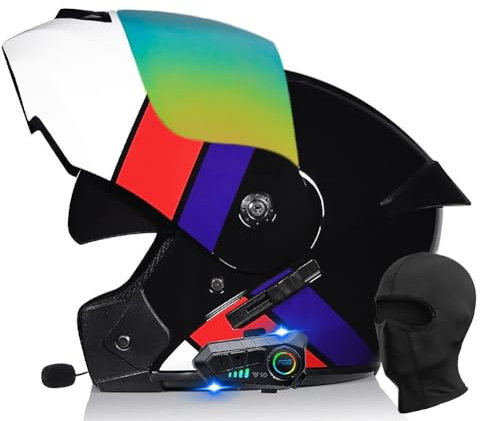 Motorrad Klapphelm mit Bluetooth Motorradhelm mit Sonnenblende ECE Zertifiziert Integralhelm mit Doppelvisier Roller Mofa Helm mit Mikrofon Auto-Antwort für Erwachsene Herren Damen
