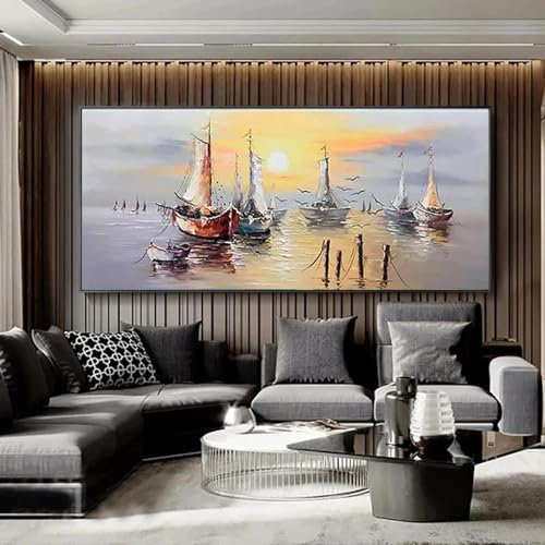 NXMYDBD Abstraktes Giclée-Kunstwerk, Landschaftsboot, Gemälde auf Leinwand, moderner Druck, Wandkunst, Bild, Wohnzimmer, Schlafzimmer, Dekoration, 70x140cm, ungerahmt