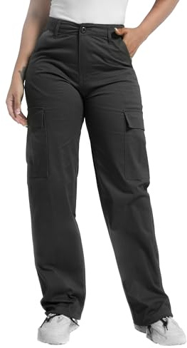 Womens Black Baggy Cargo Pants Relaxed Fit Straight Wide Leg Cotton Hiking Pants Size 18