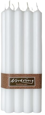 Nordring 8 Stabkerzen Rustik weiß 2,2 x 25 cm hoch durchgefärbt RAL-zertifiziert