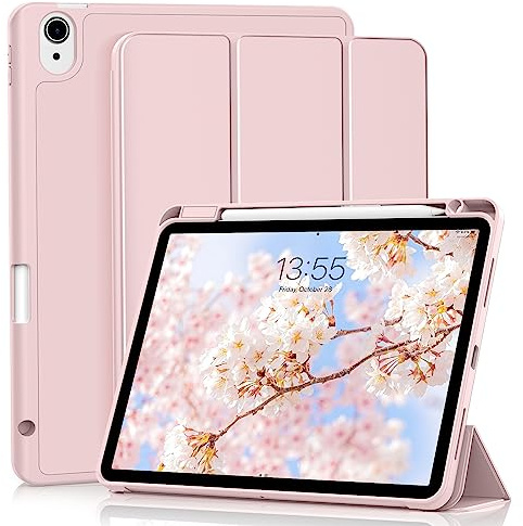 GKABXY Case for iPad Air 11 inch M4/M3/M2 2026-2024, iPad Air 5th/4th Gen | For iPad Air 5/4 Gen 10.9 (2022 2020), With Pencil Holder, Ultra-thin soft tri-fold bracket, Auto Wake/Sleep, Pink