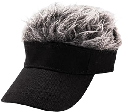 JISADER Herren-Visier mit Kunsthaar, Visier für Männer, lustige Sonnenhüte mit Stacheln, Baseball-Perücken-Kappe