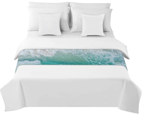 Morbuy Runner Letto Matrimoniale, Corridore Letto, Morbido Sciarpa e Federa da Letto, Stampa 3D del Mare Modern Scarf Runner Decorazione per Alberghi Hotel (Mare Verde,50x180cm)