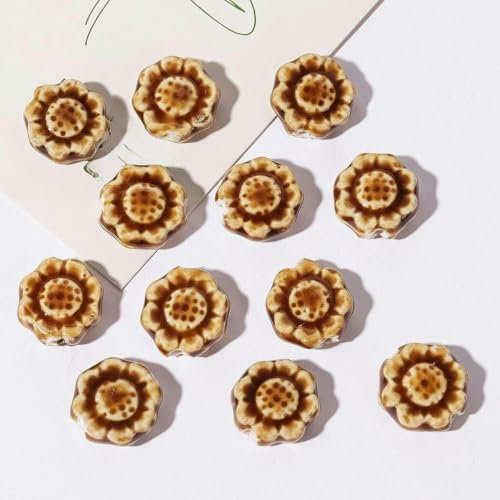 16 x 16 mm, 10/20 Stück, handbemalte Keramikperlen in Blumenform zur Schmuckherstellung, lose Keramikperlen zum Basteln von Armbändern, Keramikanhänger-Kaffee-20 Stück