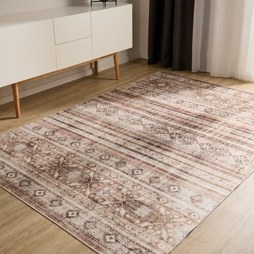 benuta Basic Waschbarer Teppich George - Braun 160x230 cm - Kunstfaser - Rechteckig & im Style: Vintage, Elegant, Retro - Pflegeleicht für Wohnzimmer Schlafzimmer
