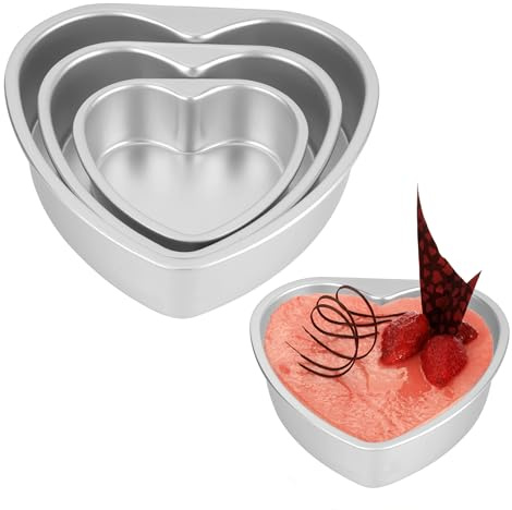KEJJNYER Set di 3 teglie per torte a forma di cuore, 15/20/25 cm, in alluminio, con fondo fisso, stampo per torta a forma di cuore, per matrimoni, feste