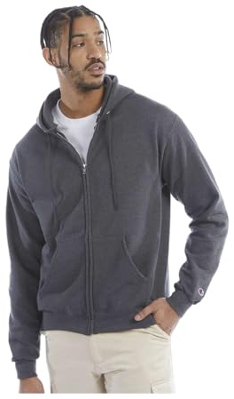 Champion - Powerblend Full-Zip Hooded Sweatshirt - S800, Late Night Blue, Charcoal Heather, M