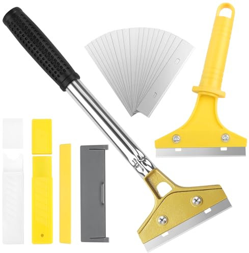 YnewL 2PCS Raschietto Ciascuno con 10 Lame, Raschietto Vetro per Vetro con Manico Lungo da 30cm per Piastrelle, Carta da Parati, Colla, Specchio, Piano Cottura