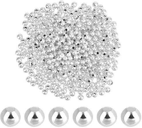 PH PandaHall 600 st 925 sterlingsilverpläterade pärlor, 3 mm midjepärla släta runda kulpärlor magkedja pärla för stapelbara armband smyckestillverkning halsband gör-det-själv hantverk