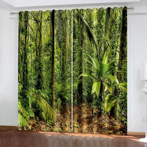 Bishilin Vorhänge Blickdicht Fenster mit Ösen 2er Set 86x138CM, Gardinen Verdunkelung Natur Grün Bäume Verdunklungsvorhänge Wohnzimmer Kinderzimmer