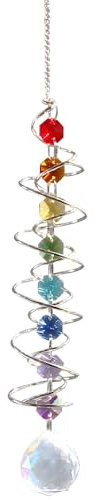 17 Inch Sun Catchers for Windows, Crystal Suncatcher Rainbow Sun Catcher Wind Spinner, Gazing Ball Spiral Tail, Window Hanging for Indoor Outdoor Garden Decoration Gifts