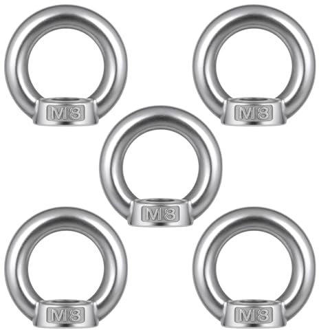 5 dadi ad anello M8, in acciaio inox 304, vite ad occhiello, dado filettato, occhielli ad anello, dadi ad anello, dadi ad anello, viti ad anello, bullone a occhiello per accessori di sollevamento