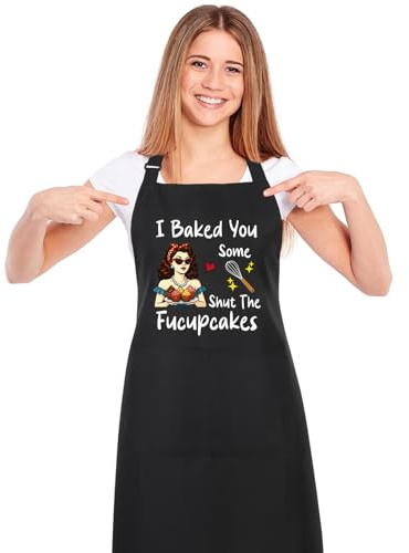 saerryor Funny Aprons for Women, Adjustable Waterproof Chef Apron Professional Kitchen Cooking Apron Aprons With Double Pocket for Mother's Day Birthday Gift