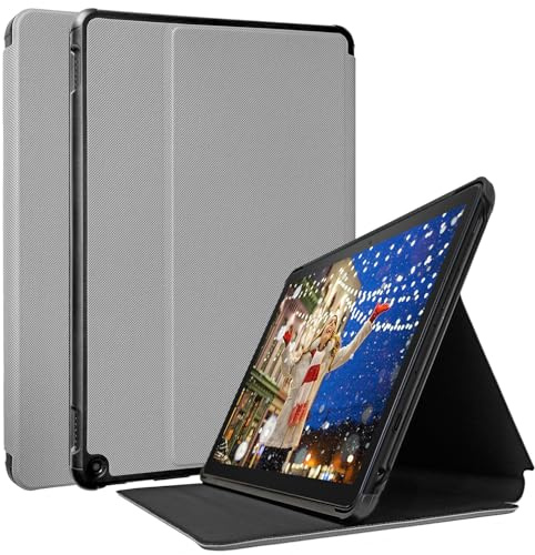 All New 10inch 2023 Tablet Case, TOKILO Soft PU Leather Case with Adjustable Stand Auto Wake/Sleep Case, Compatible with LG 10 Tablet, Gray