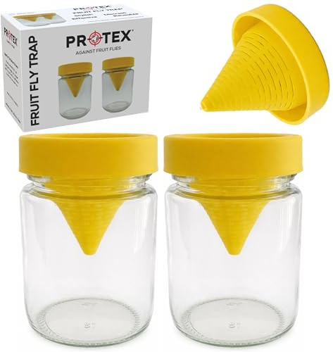 PR0TEX Trappola per mosche della frutta (confezione da 2), riutilizzabile, altamente efficace, ideale per casa e cucina, design in vetro, soluzione efficace non tossica per rimuovere moscerini della