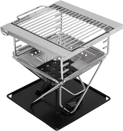 Fockety Barbecue portable au charbon de bois, 3 niveaux de hauteur, acier inoxydable 304, pliable, avec sac de rangement. Idéal pour le jardin, le camping, le bateau, la cuisine en