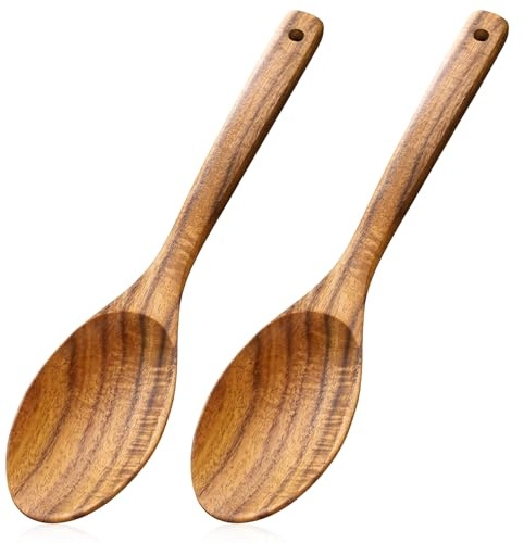 Holzlöffel Esslöffel, 2 Stück 31cm Kochlöffel Holz Kemu Holzkochlöffel Honiglöffel Holz Langen Griff Rührlöffel Löffel holzlöffel groß Suppenlöffel Küchenutensil zum Essen Mischen Rühren Kochen