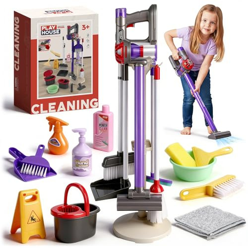 Dreamon Toddler Cleaning Set - 22Pcs Kids Cleaning Toy Set with 3-in-1 Kids Vacuum That Really Works, Toddler Broom and Cleaning Set for Housekeeping Role Play, for Boys Girls