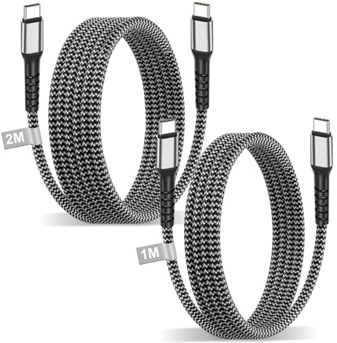 Câble USB C vers USB C 1M+2M 60W Charge Rapide, PD 3.0 Câble USB C USBC Nylon Tressé Cable Type C pour iPhone 17 16 15 Pro Max,iPad Pro,Macbook Air, Samsung Galaxy S25 S24 S23 S22, Pixel 9 8 7,Xiaomi