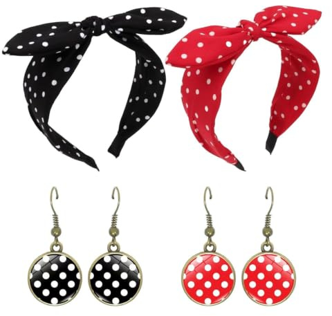 2 Diademas Con Lazo De Lunares, 2 Pares De Ganchos Redondos Para La Oreja De Lunares, Estilo Rock De Lunares, Accesorios Retro, Decoración De Fiestas Y Días Festivos, Regalo De Ocio Diario.