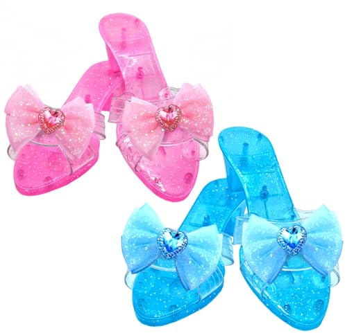 Juego de 2 pares de zapatos de princesa, zapatos de tacón alto para juegos de rol, antideslizantes, portátiles, juegos de simulación, tacones de cristal para escenario, escuela, disfraz de día de p