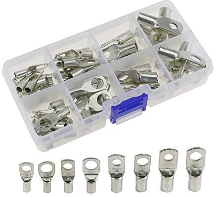 60Pcs Bolt Hole Wire Lugs (AWG 4 6 8 10) Tinned Copper Eyelets - Battery Cable Ends, Cold Pressed SC Ring Terminals Connectors
