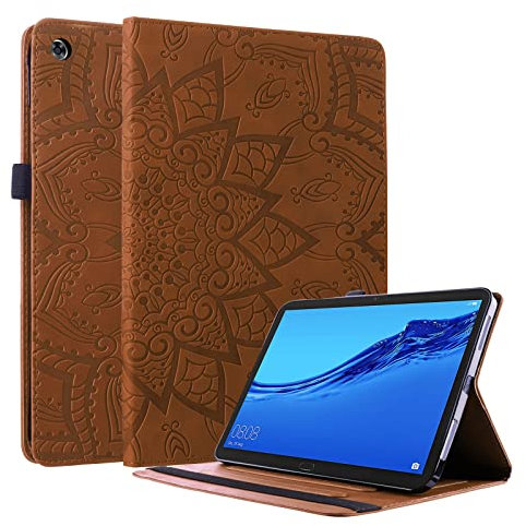 Lspcase Schutzhülle für Huawei Mediapad M5 Lite/C5 10.1 Zoll Leder Hülle Stand Flip Cover Brieftasche Tablet Case mit Kartenfach und Stifthalter for Huawei Mediapad M5 Lite/C5 Mandala Blume Braun