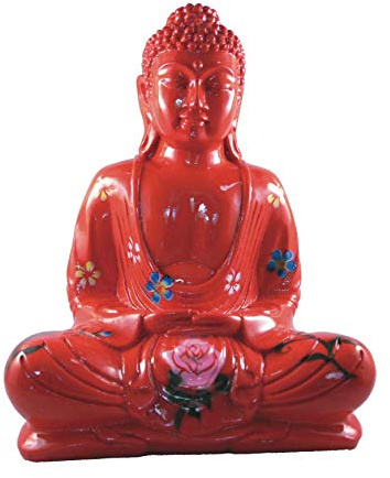 My Family House Red Buddha Flower Ornament Meditating Sitting Figure Statue Figurine Gloss Finish Trendy Quirky Ornament Fair Trade