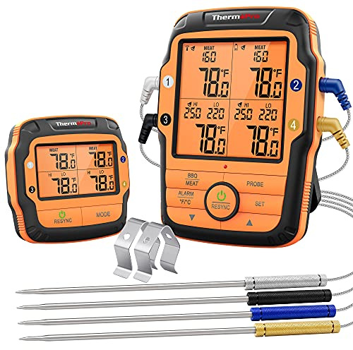ThermoPro TP27 Thermomètre de Cuisson Numérique à Distance avec 4 Sondes Minuterie et Température Préréglée pour Les Aliments Viande Four Fumoir BBQ