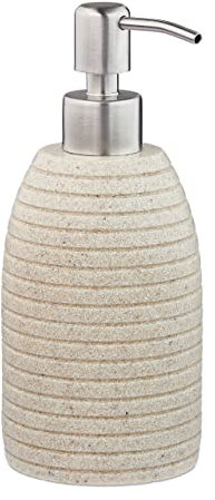 Relaxdays Seifenspender, 300 ml, nachfüllbar, Bad, WC, Küche, Flüssigseifenspender, Polyresin, Edelstahlpumpe, beige
