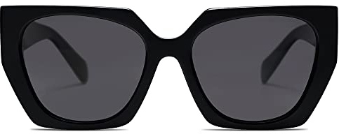 SOJOS Sonnenbrille Damen Polarisiert Vintage, Retro Cateye Sonnenbrille Verspiegelt Groß Eckig Schwarz Modern UV400 Katzenauge Brille SJ2205 mit Schwarz Rahmen/Schwarz Linse