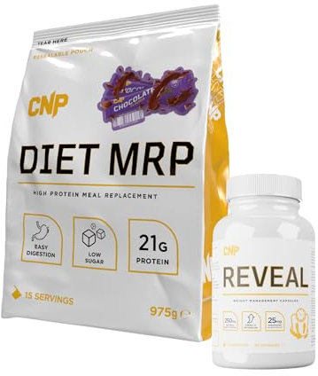 CNP Professional Diet MRP, Low Calorie Meal Replacement, 21g Protein with Patented Digezyme Fortified with Full Spectrum Vitamins & Minerals, 975g, 4 Flavours (Chocolate)