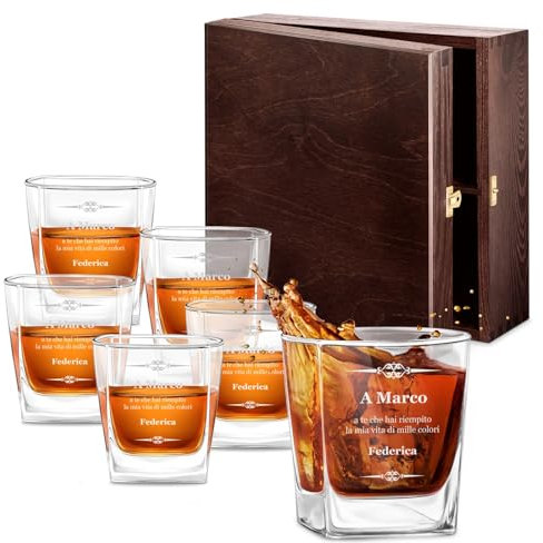 Maverton kit 6 bicchieri in vetro 250 ml - ideali per bourbon whiskey e drink - incisione personalizzata - bicchieri personalizzati - idea compleanno per uomo - pensiero special - Arturo