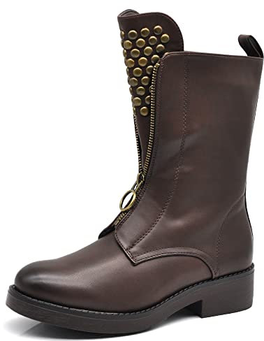 IF Fashion Scarpe Stivali Stivaletti Anfibi Combat boots da Donna Con Zip Borchie 6643 brown N.38