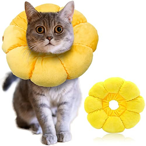 IOSPKKIO® Halskrage för katt, justerbar halskrage för katter och små hundar efter operation, återhämtningskrage för katter i form av en mjuk solros, strut