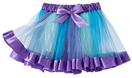 Yealoo Tutu Fille pour Danse Jupe Tulle Fille Jupes de Princesse Arc en Ciel Panneau Extérieur de Gaze Ballet tutu, Vert/Violet/Bleu, 2-5 ans