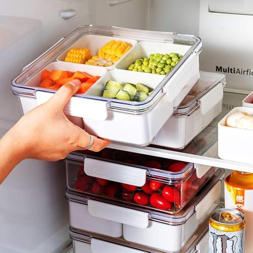 2PCS Divided Serving Tray,2 Stück Snackteller mit Deckel, Snackbox mit Fächern,Kunststoff Obst-Servierbehälter,Snackschale Set Auslaufsicher, Snacktablett Organizer für Snacks, Süßigkeiten, Nüsse