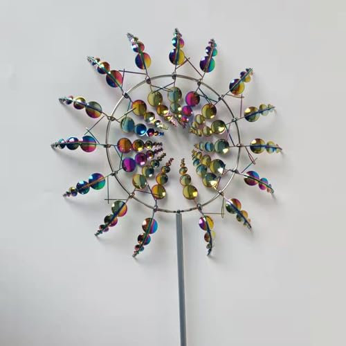 JTBDWOSK 3D Metall-Windmühle,Windbetriebene Kinetische Skulptur,Einzigartige Magische Rasen-Wind-Spinner für Hof und Garten Windfänger Außenterrassendekoration, Durchmesser: 32cm/12.6in,B