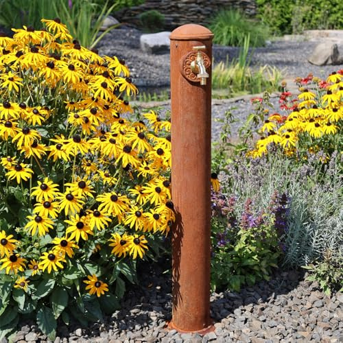 CLGarden Cortenstahl Wasserzapfsäule WZS1R mit ¾ Zoll Garten Wasserhahn Säule Rost Vintage Wasserzapfstelle Wassersäule