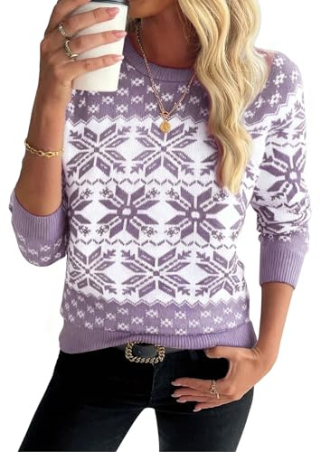 Demegimi Mujeres Jerseys Navideños Suéter Navideños de Cuello Redondo Jersey Navidad Familia de Casual Regalos Sudadera Mujer